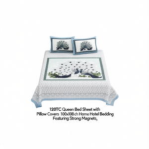 120TC <b>Queen</b> <b>Bed</b> <b>Sheet</b> with 2 Pillow Covers 100x108 Inch Home Hotel Bedding Featuring Strong Magnets - Product Image 2