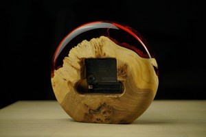 Handmade Burr Elm Wood <b>Clock</b> Red Epoxy Resin Desk Timepiece - Product Image 3