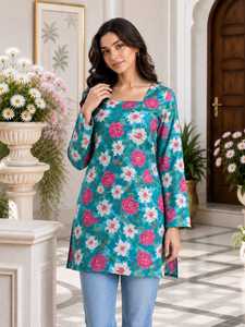 Kurti en coton imprimé Sanganeri pour femmes, haut long à motifs floraux, vêtements décontractés pour femmes, vêtements ethniques, vente en gros, boutique de mode - Product Image 1