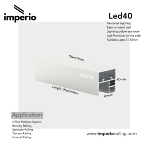Imperio Led 40 Handrail in Aluminium for Glass Railing Toprail or Caprail with Led <b>Lighting</b> providing Indirect Led <b>Lighting</b> - Product Image 2