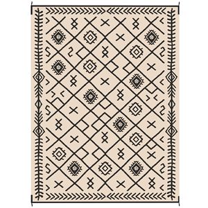 Tappeto da Esterno Reversibile 9FT X 12FT Impermeabile Nero e Beige con Motivo a Rombi e Borsa per il Trasporto con Motivo a Paglia - Product Image 1