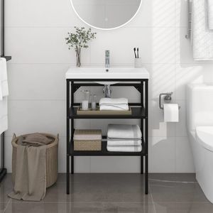 Marco de lavabo de baño de hierro negro 23,2 \ "X 15 \" X 32,7 \ "Estantes de baño - Product Image 1