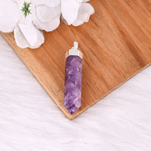 Beautiful <b>Solid</b> 925 Sterling <b>Silver</b> Amethyst Pencil Pendant Fine Jewelry Pendants & Charms Wholesaler - Product Image 2