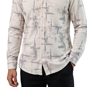 <b>Mens</b> White Grey Abstract Brush Print <b>Long</b> <b>Sleeve</b> <b>Shirt</b> Modern Button Front Collared Casual <b>Shirt</b> for Business and Everyday Wear - Product Image 6