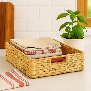Eco Friendly Kachuripana Storage Tray Natural Water Hyacinth Woven <b>Basket</b> Organizer <b>Table</b> Top Multifunction Boho Style Home - Product Image 6