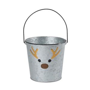 Seau de Noël décoratif vintage de qualité supérieure, galvanisé, de forme unique, style moderne, avec motif Père Noël en tissu et design électrique - Product Image 2