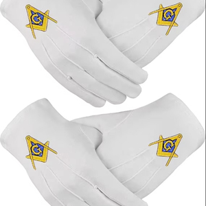 Gants brodés avec le symbole du carré et de la compas, bleu et jaune, 100% coton, grande taille, 2 paires - Product Image 1