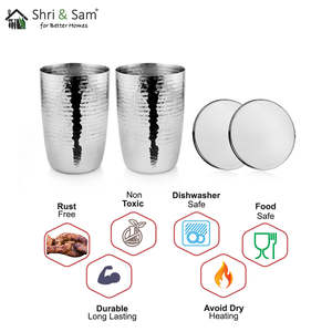 2 PCS Hammered Glass <b>Drinkware</b> with Stainless Steel Lid Impression Collection - Product Image 3