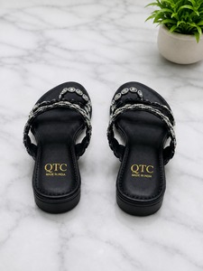 Sandales compensées noires à strass, bout ouvert, à enfiler, confortables, amorties, antidérapantes, élégantes pour femme - Product Image 2