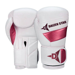 Gants de boxe Daizen Star blancs et roses en PU, fermeture à lacets, respirants, personnalisables, unisexes pour adultes - Product Image 1
