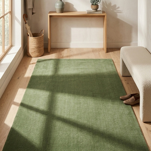 Tapis en laine vert sauge naturel tufté à la main, antidérapant, uni, pour salon, chambre, salle à manger, décoration contemporaine pour la maison - Product Image 1