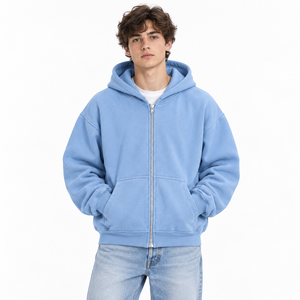 Sweat à capuche zippé en coton pour hommes, 400 GSM, fermeture éclair métallique, manches raglan, broderie personnalisée, fabrication ODM de sweats à capuche zippés - Product Image 2