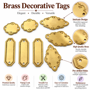 Etiquetas personalizadas de latón chapadas en oro con dos agujeros, etiquetas metálicas grabables en blanco para la fabricación de joyería, accesorios de marca, venta al por mayor. - Product Image 6