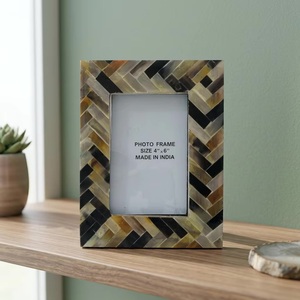 Beads Art Handmade Buffalo Horn Wood Photo <b>Frame</b> 4x6 Inch Rectangular Inlay Design Tabletop Decor Made in India - Product Image 3