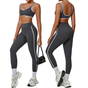 Ensembles de sport deux pièces pour femmes : Soutien-gorge de sport color block et leggings taille haute – Tenues de sport, gym et yoga - Product Image 1