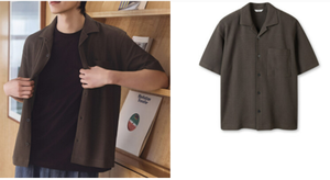 Chemise décontractée pour homme, légère, en maille gaufrée CVC, à manches courtes, col rabattu, avec poche, pour l'été - Product Image 2