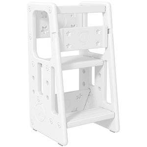 Torre di Arrampicata Bianca per Interni con Piattaforma Regolabile e Tappetino Antiscivolo, Sgabello Ausiliario per Camera da Letto, Cucina, Bagno - Product Image 1