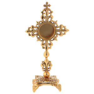 Excelente monstrancia de latón con decoraciones, diseño de rayos de sol radiantes y detalles, decoración religiosa tradicional para uso en iglesias. - Product Image 4