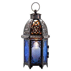 High Vintage Style Metal Candle <b>Lanterns</b> Decorative Iron And Tempered Glass Hanging <b>Lanterns</b> For Indoor Outdoor Home Decor - Product Image 4