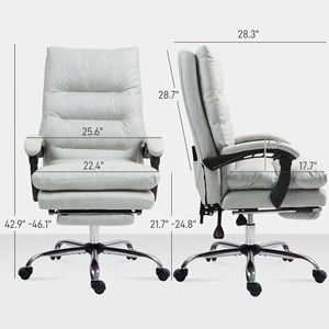 Sedia da Ufficio in Microfibra Grigio Chiaro con Funzione Massaggio e Reclinabile, Imbottitura a Doppio Strato, Ruote Girevoli e Poggiapiedi - Product Image 3