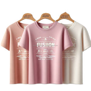 Camisetas de algodón tejidas a medida para niñas, camisetas informales de manga corta con cuello redondo y logotipo impreso, colores lisos, OEM al por mayor - Product Image 1