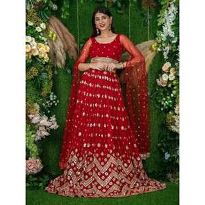 Glamorous <b>Red</b> <b>Sequins</b> Georgette Engagement Wear Lehenga Choli - Product Image 6