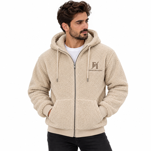 Custom Mens <b>Sherpa</b> <b>Fleece</b> Hoodie Full Zip Teddy <b>Fleece</b> Jacket Warm Winter Hooded Sweatshirt Embroidered Logo OEM Supplier Winter - Product Image 1