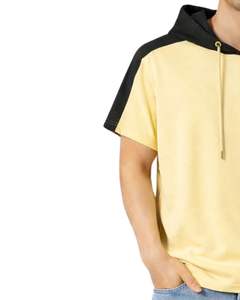 T-shirt à capuche personnalisé pour homme, manches courtes, décontracté, en coton doux, pour l'été, jaune beurre, noir, style streetwear - Product Image 4
