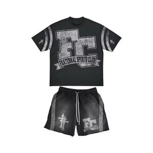 ชุดเสื้อยืดและกางเกงขาสั้นผ้าฝ้ายถักเนื้อนุ่มระบายอากาศดี ยี่ห้อ Jaffico International รุ่น Black Cotton สำหรับผู้ชาย สวมใส่สบายๆ ในฤดูร้อน พิมพ์ลายตัวอักษร คอกลม ไซส์ 69 - Product Image 4
