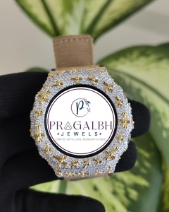 Reloj de Lujo Personalizado para Hombre con Moissanita, Motivos Cruzados Totalmente Adornados, Correa de Acero Inoxidable y Caucho, para Hombre y Mujer - Product Image 1