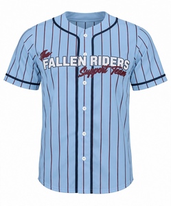 Camiseta de Béisbol Azul Claro con Rayas Finas, Sublimada, para Apoyo a Equipos, con Botones, Estilo Hip Hop, Venta al Por Mayor - Product Image 1