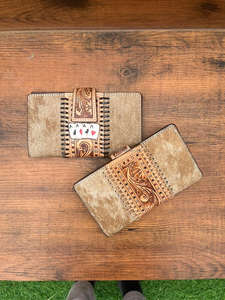 Cartera tallada a mano con estilo para mujer, funda de teléfono de embrague, Cartera de cuero de piel de vaca con estilo, carteras de cuero occidental de usos múltiples - Product Image 5