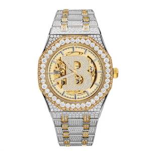 Montre mécanique automatique octogonale de luxe pour homme avec lunette sertie de diamants et cadran ajouré, bracelet en acier inoxydable et fermoir déployant - Product Image 1