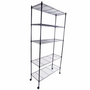 Black 165*90*35 5-Layer Plastic Coated Iron Shelf with 1.5\" Nylon Wheels Shelving Units - Product Image 2