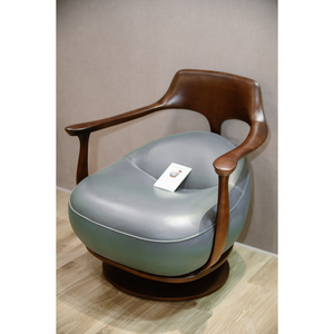 Luxury <b>Swivel</b> Accent Chair Walnut Wood Frame Black Leather Upholstered Seat Gold Metal Base Hotel Furniture PISANO - Product Image 5