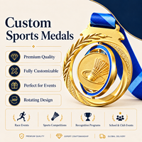 Médaille rotative en alliage de zinc plaqué or, gravée sur mesure, avec logo 3D émaillé, pour badminton et tennis de table, prix d'usine
