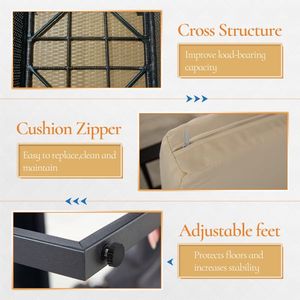 โซฟาหวายสีน้ำตาล 3 ชิ้น พร้อมเบาะรองนั่งแบบถอดซักได้ ชุดเฟอร์นิเจอร์หวาย PE สำหรับกลางแจ้ง เฟอร์นิเจอร์สำหรับลานบ้าน - Product Image 3