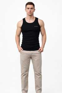 Oneten <b>Men's</b> <b>Black</b> Solid Sleeveless Tank Top Crew Neck Breathable Polyester/Cotton Athletic <b>Vest</b> with Embroidery - Product Image 1