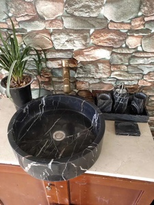 Lavabo da bagno in pietra naturale Nero lucido a superficie solida Nero marmo Nero lavabo in pietra - Product Image 5