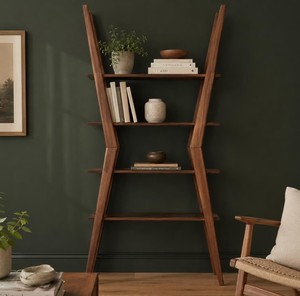 <b>Modern</b> Wooden Ladder Bookcase 4 <b>Shelves</b> Freestanding Backless Storage Rack for Living Room Home Office - Product Image 1