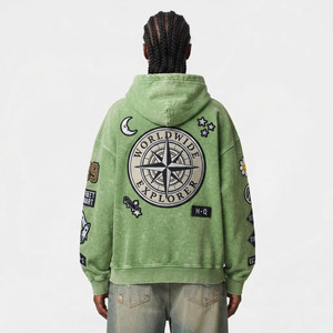 Sweat à capuche oversize pour femme avec broderies et patchs, style streetwear, manches longues, coupe classique, 100% coton molletonné 500 g/m², vêtement d'hiver - Product Image 2