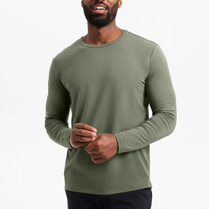T-shirts de sport d'été pour hommes en coton épais à manches longues, coupe classique, motif uni, de luxe - Product Image 1