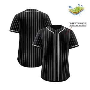 Camiseta de Béisbol Sublimada Personalizada para Hombre, Negra con Rayas Blancas, de Malla, con Botones, Manga Corta, Absorbente de Humedad, Ropa Deportiva - Product Image 3