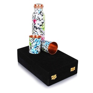 Luxury Black Printed Pure Copper Water Bottle with 2 Tumblers Gift Set Mandala Pattern Velvet Gift <b>Box</b> Ayurvedic Drinkware - Product Image 5