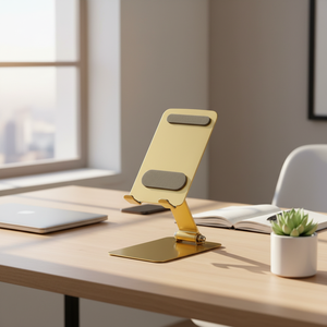 Support de téléphone de bureau réglable de qualité supérieure pour smartphone et tablette, utilisation au bureau et à domicile, support mobile en métal doré - Product Image 2