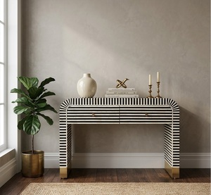 Console moderne de luxe en résine avec tiroirs, design rayé noir et blanc pour entrée - Product Image 1