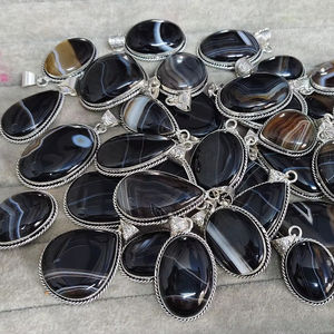 Péndulo de Cabujón de Ágata Sulemani Negra |   Collar de Piedras Preciosas Pulimentadas Religiosas |   Joyería de Cristal Protectora y Curativa | - Product Image 1