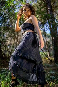 Falda con volantes cruzados |   Falda Élfica de Encaje de Algodón |   Ropa de Festival de Hadas Bohemias |   Falda larga estilo gitano con capas para mujer - Product Image 2