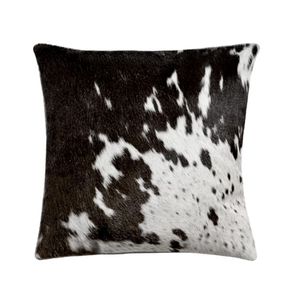 Square Cowhide Pillow 20x20in Black and White Fur Home Decor - Product Image 1