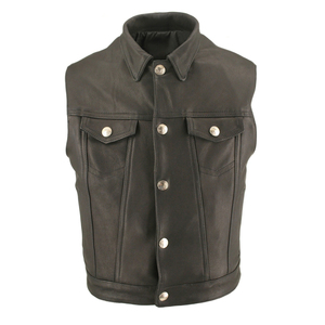 <b>Black</b> Leather Breathable Winter Motorcycle Riding <b>Vest</b> Premium <b>Men's</b> Sleeveless Biker Apparel for Outdoor Adventures - Product Image 1